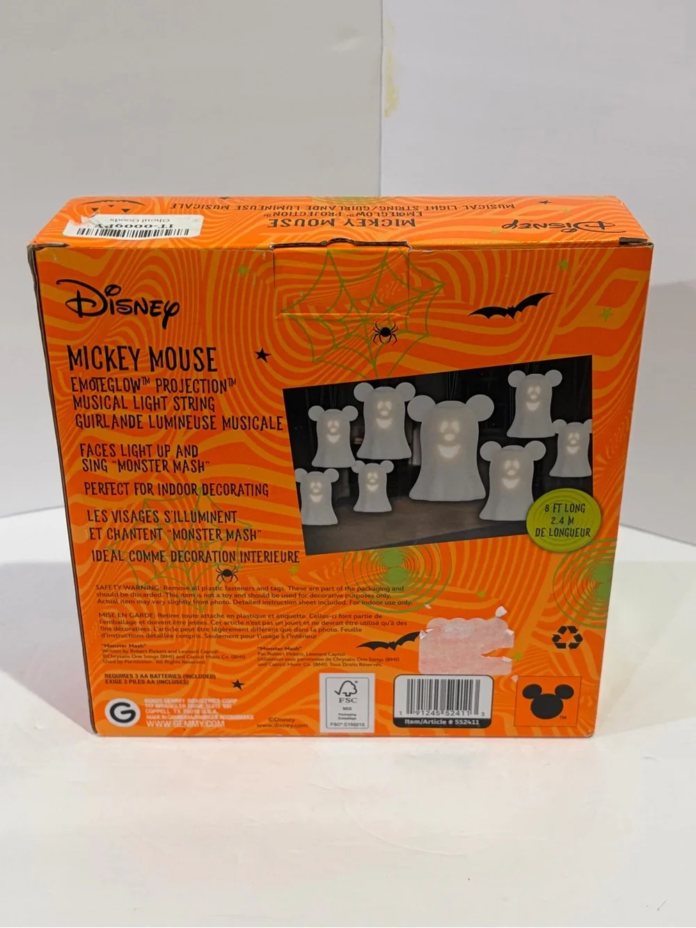 Disney Mickey Mouse Ghost Projection Light String w Music- NIB